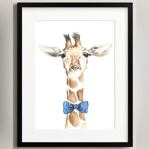 Dapper Giraffe with Blue Bow Tie Wall Art
